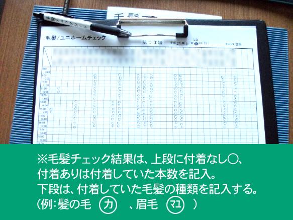 1時間ごとに粘着ローラー掛けしてチェックシートに記録